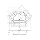 Riho Winnipeg Plug&Play 145x145cm, Eckbadewanne, sechseckig, glänzende Oberfläche