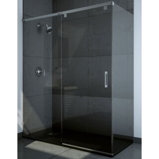 Doccia Acapulco Duschkabinen Eck-Abtrennung mit einer Schiebetür, einem Fixteil und einer Seitenwand, bis 250cm, H:bis 210cm, chrom, Glas Dekor
