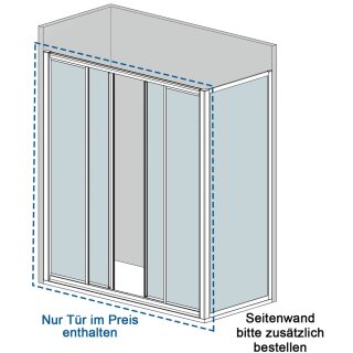 Doccia Milan Duschabtrennung, 2 Schiebetüren + 2 Festteile, Tür für Seitenwand, bis 200cm, H:bis 195cm, RAL-Farbe, Glas Carglass