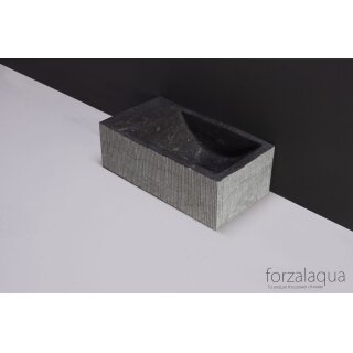 Forzalaqua Stein Waschbecken, VENETIA XS BLUESTONE GEMEISSELT 29X16X10CM 1XØ36MM, L