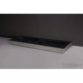 Forzalaqua Stein Waschbecken, PALERMO DOPPIO BLUESTONE GEMEISSELT 140,5X51,5X9CM 2XØ36MM