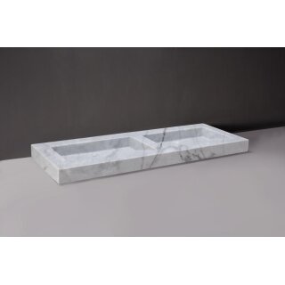 Forzalaqua Stein Waschbecken, PALERMO DOPPIO CARRARA MARMOR POLIERT&GESPITZT 140,5X51,5X9CM