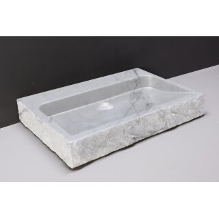 Forzalaqua Stein Waschbecken, PALERMO CARRARA MARMOR POLIERT&GESPITZT 80,5X51,5X9CM mit zwei Hahnlöchern