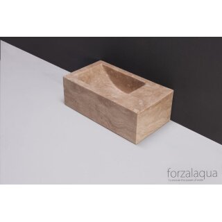 Forzalaqua Stein Waschbecken, VENETIA XS TRAVERTIN MATT GESCHLIFFEN 29X16X10CM, R mit Hahnloch