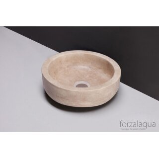 Forzalaqua Stein Waschbecken, VERONA XS TRAVERTIN MATT GESCHLIFFEN Ø30X10CM