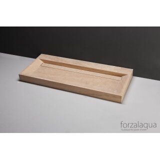 Forzalaqua Stein Waschbecken, BELLEZZA TRAVERTIN MATT GESCHLIFFEN 100,5X51,5X9CM mit zwei Hahnlöchern