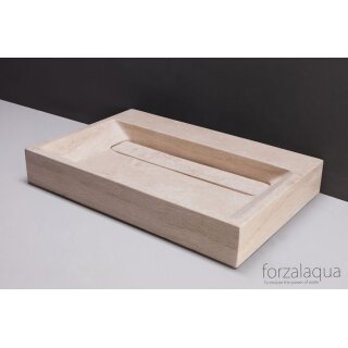 Forzalaqua Stein Waschbecken, BELLEZZA TRAVERTIN MATT GESCHLIFFEN 60X40X9CM mit Hahnloch