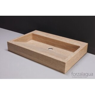 Forzalaqua Stein Waschbecken, PALERMO TRAVERTIN MATT GESCHLIFFEN 80,5X51,5X9CM mit zwei Hahnlöchern