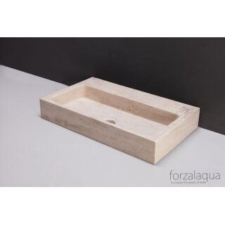 Forzalaqua Stein Waschbecken, TARANTO TRAVERTIN MATT GESCHLIFFEN 50X30X8CM mit Hahnloch