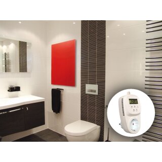 Howatech Infrarot Glasheizkörper mit Steckdosenthermostat 60x100cm 850 Watt rot