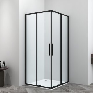 BADSANITAER Eckdusche Schiebetüre SLIMLINE Easy Clean schwarz