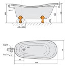 RETRO Freistehende Badewanne 169x75x72cm, Füsse weiss, schwarz/weiss