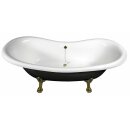 CHARLESTON Freistehende Badewanne schwarz/weiss, 188x80x71cm, Füsse bronze