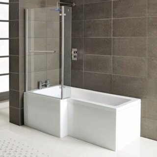 Raumspar Badewanne SYNA mit Duschzone 150x85/70cm, links, weiss, Komplett-Set
