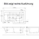 Raumspar Badewanne SYNA mit Duschzone 150x85/70cm, links, weiss, Komplett-Set