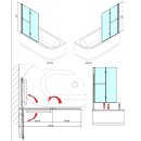 ODEssA pneumatische Wannenabtrennung 970mm, Profil in weiss, Klarglas