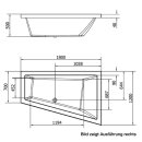 Raumspar Badewanne TRIANGL 180x120x50cm, rechts, weiss