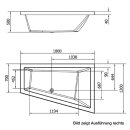 Raumspar Badewanne TRIANGL 180x120x50cm, links, weiss