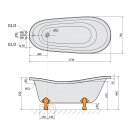 RETRO freistehende Badewanne 175x76x72cm, Füsse Chrom