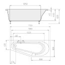 TIGRA asymmetrische Badewanne 170x80x46cm, rechts, weiss