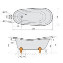 RETRO freistehende Badewanne 160x73x82cm, Füsse Bronze