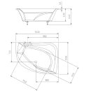 Raumspar Badewanne TANYA 160x120x49cm, rechts, weiss