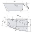 Raumspar Badewanne EVIA 160x100x47cm, rechts, weiss