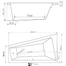 Raumspar Badewanne 160x100x42cm, ohne Füsse, links,...