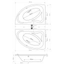 ORAVA Badewanne 150x90x38cm ohne Füsse, links, weiss