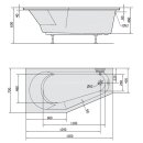 Raumspar Badewanne TIGRA 150x75x46cm links, weiss
