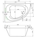 Raumspar-Badewanne Zenpool Model Amira, 180x130cm LINKS, RAL Farbe nach Wunsch