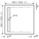 HSK ACRYL-DUSCHWANNE Quadrat 90x90cm, super-flach
