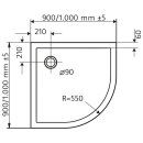 HSK MARMOR-POLYMER-DUSCHWANNE Viertelkreis 100x100cm,...
